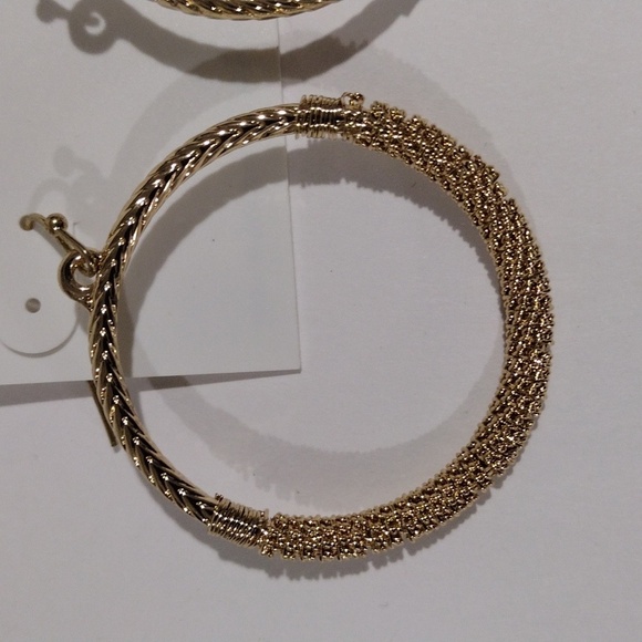 Golden Texture: Elegant Fishhook Hoop Earrings - Braided Mesh Detail Jewelry - Picture 4 of 8